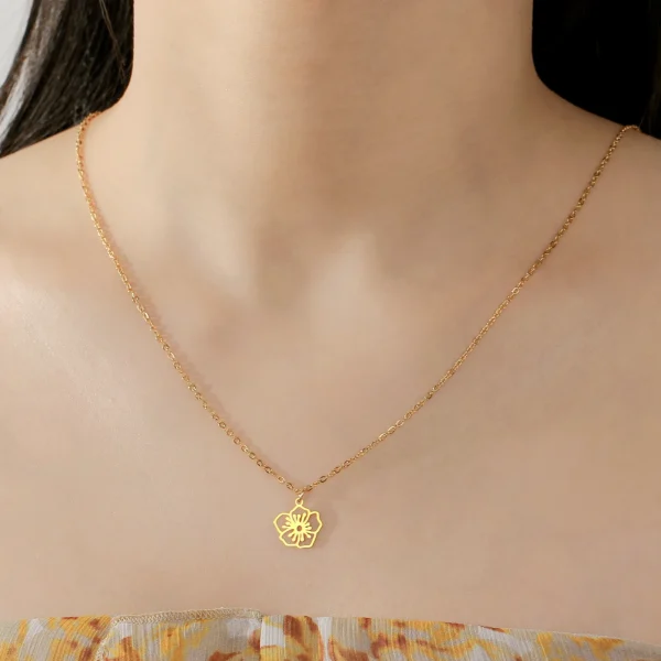 Collier pendentif fleurs pour femme, acier inoxydable,… – Ailes… – Image 5