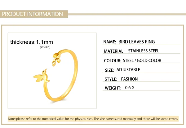 Bague Ouverte Arbre Feuilles et Oiseau pour Femme,… – Rune de… – Image 14