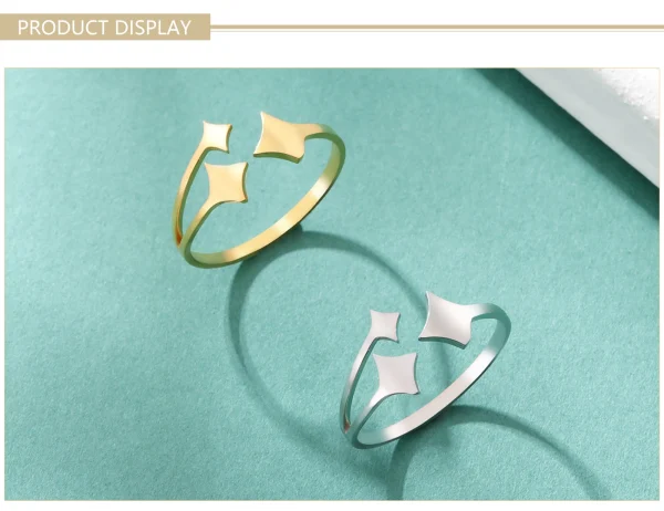 Four Pointed Star Open Ring for Women Stainless Steel… – Éclat… – Image 10