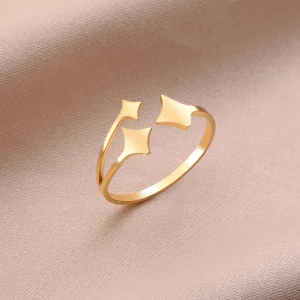 Four Pointed Star Open Ring for Women Stainless Steel… – Éclat…