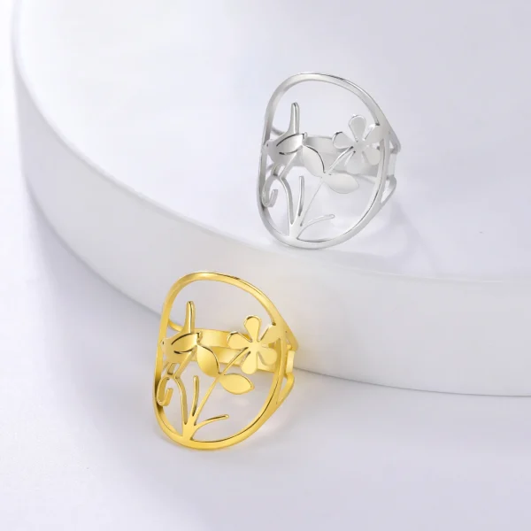 Bague Oiseau Fleur pour Femme, Acier Inoxydable Or,… – Lueur… – Image 15