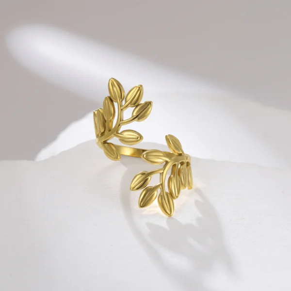 Leaves Open Ring Women Stainless Steel Adjustable Finger… –… – Image 8