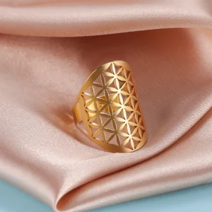 Bague Géométrique Sacrée Fleur de Vie pour Femme, Acier… –…