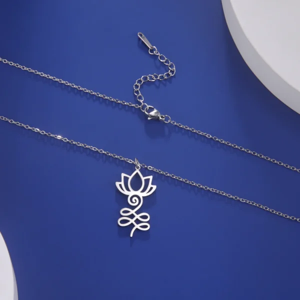 fleur de Lotus Yoga Om Unalome pendentif collier en… – Éclat… – Image 25