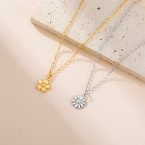 Flower Pendant Necklace for Women Girls Stainless Steel… –…