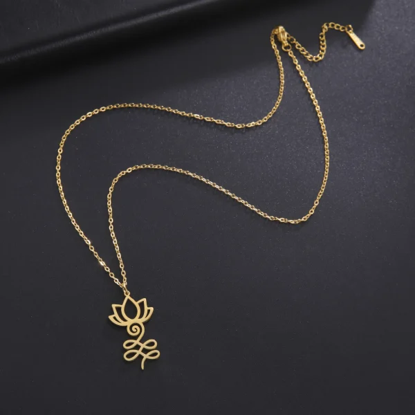 fleur de Lotus Yoga Om Unalome pendentif collier en… – Éclat… – Image 23