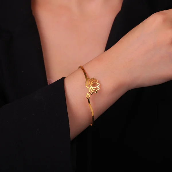 Annie Flower-Bracelet manchette en acier inoxydable pour… –… – Image 4