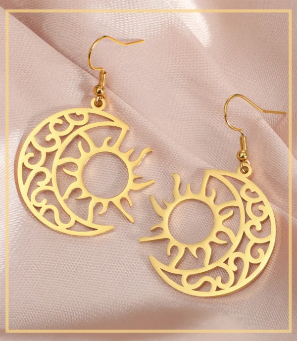 Boucles d'Oreilles Pendantes Croissant Lune Soleil pour… –… – Image 11