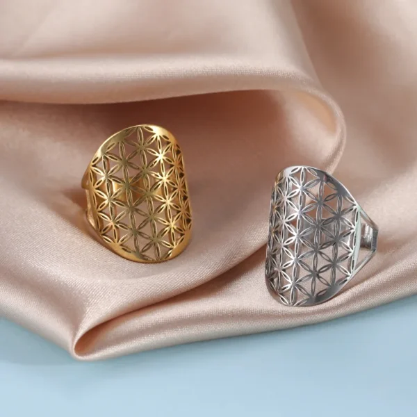 Bague Géométrique Sacrée Fleur de Vie pour Femme, Acier… –… – Image 2