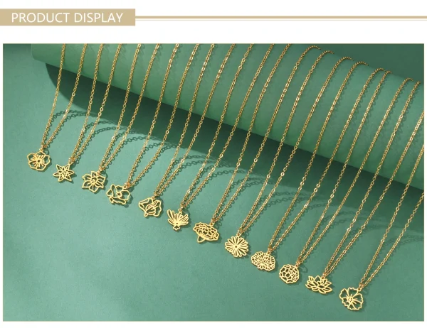 Collier pendentif fleurs pour femme, acier inoxydable,… – Ailes… – Image 34