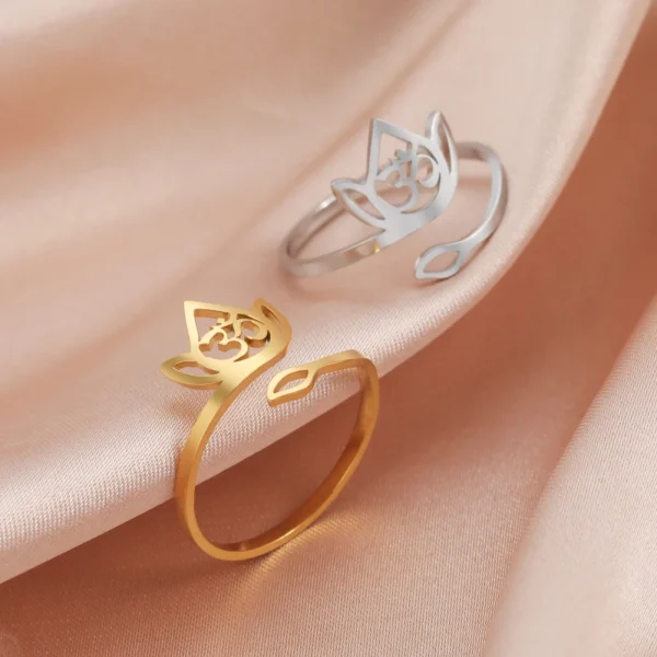 2025 Vintage Lotus Flower Rings Women Stainless Steel… – Rune… – Image 5