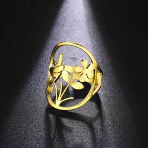Bague Oiseau Fleur pour Femme, Acier Inoxydable Or,… – Lueur…