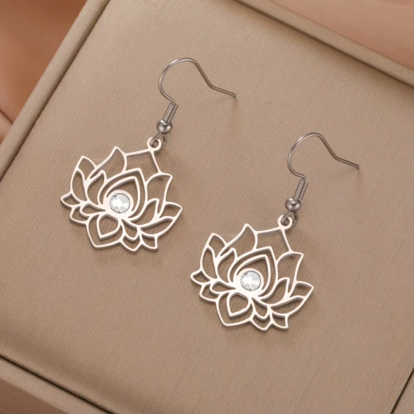 fleur de Lotus clair Zircon boucles d'oreilles en acier… –…