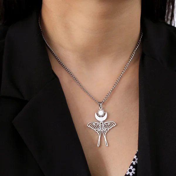 Collier pendentif lune soleil papillon pour femme,… – Chant des… – Image 2