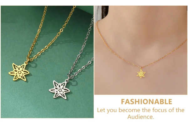 Collier pendentif fleurs pour femme, acier inoxydable,… – Ailes… – Image 35