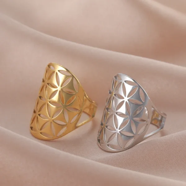 Bague Géométrique Sacrée Fleur de Vie pour Femme, Acier… –… – Image 45
