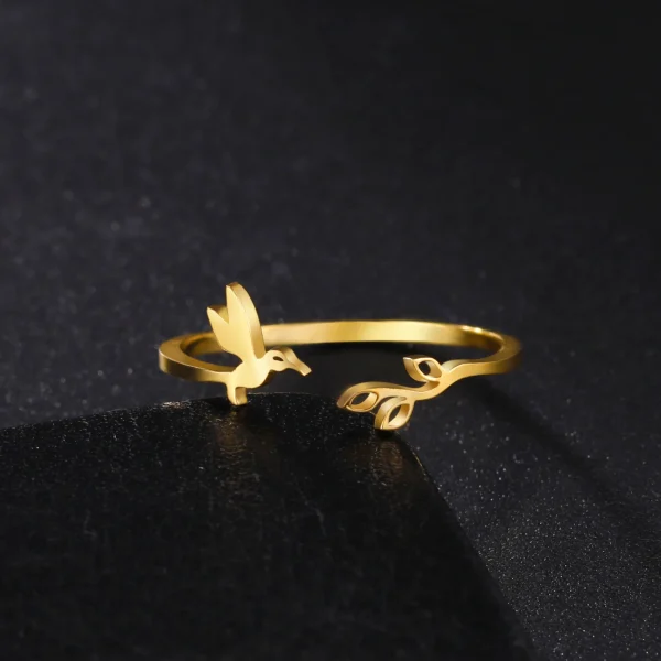 Bague Ouverte Arbre Feuilles et Oiseau pour Femme,… – Rune de… – Image 16