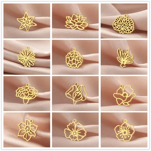 Charme de fleurs en acier inoxydable pour pendentif bricolage,… – Image 2