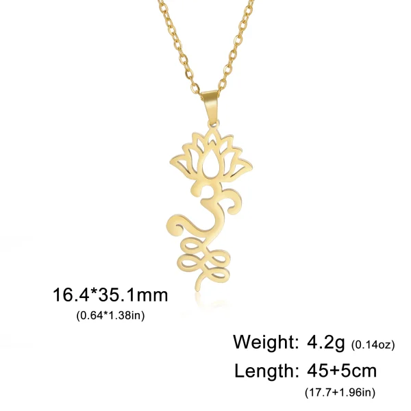 fleur de Lotus Yoga Om Unalome pendentif collier en… – Éclat… – Image 13