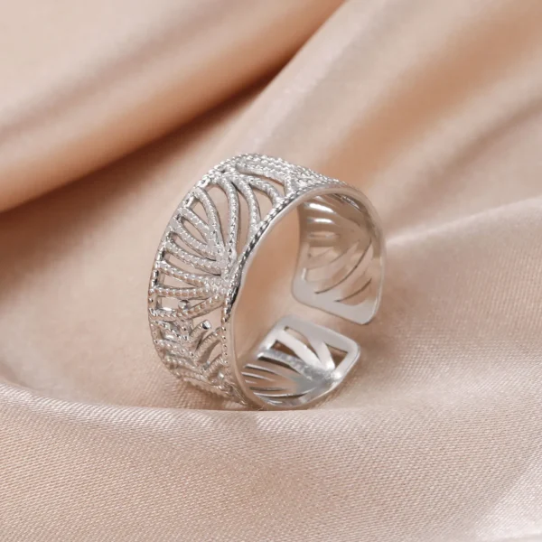 Bague Feuilles en Acier Inoxydable pour Femme, Anneaux… – Rune… – Image 2