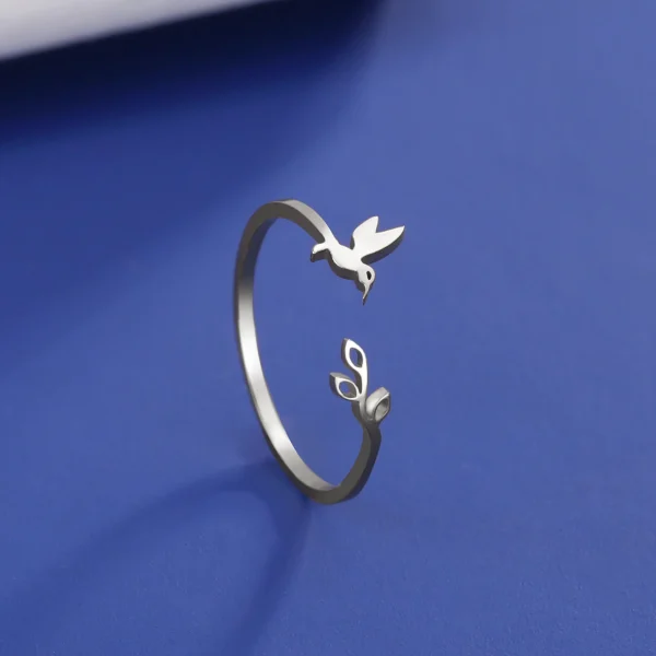 Bague Ouverte Arbre Feuilles et Oiseau pour Femme,… – Rune de… – Image 2