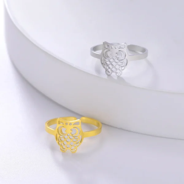 bague de hibou découpée en acier inoxydable, anneau… – Éclat… – Image 15