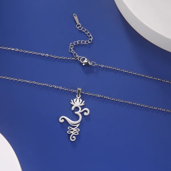 fleur de Lotus Yoga Om Unalome pendentif collier en… – Éclat… – Image 5