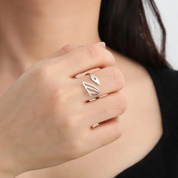 Elegant Swan Open Ring Women Stainless Steel Adjustable… –… – Image 3