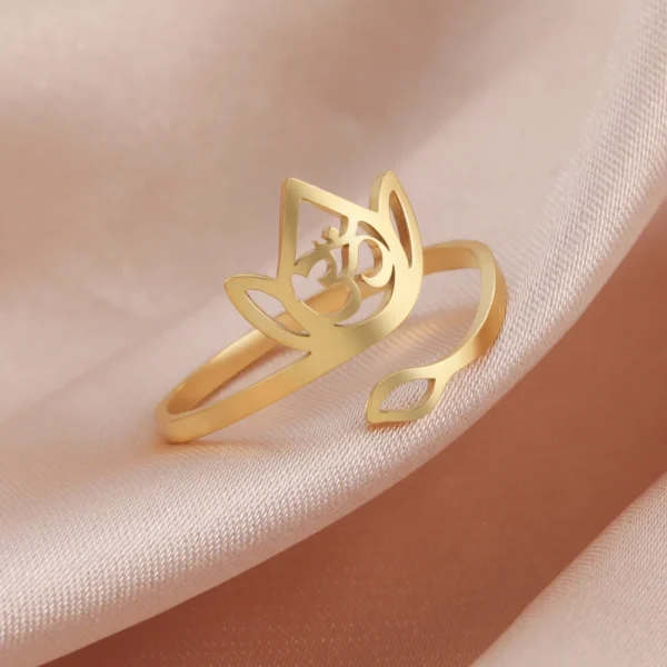 2025 Vintage Lotus Flower Rings Women Stainless Steel… – Rune… – Image 22
