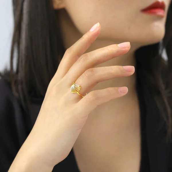 Bague en Acier Inoxydable avec Aile de Plume pour Femme,… –… – Image 3