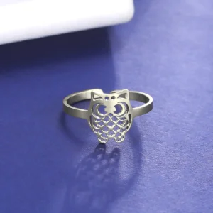 bague de hibou découpée en acier inoxydable, anneau… – Éclat…