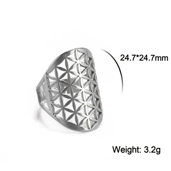 Bague Géométrique Sacrée Fleur de Vie pour Femme, Acier… –… – Image 18