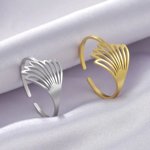 Bague en Acier Inoxydable avec Aile de Plume pour Femme,… –… – Image 5