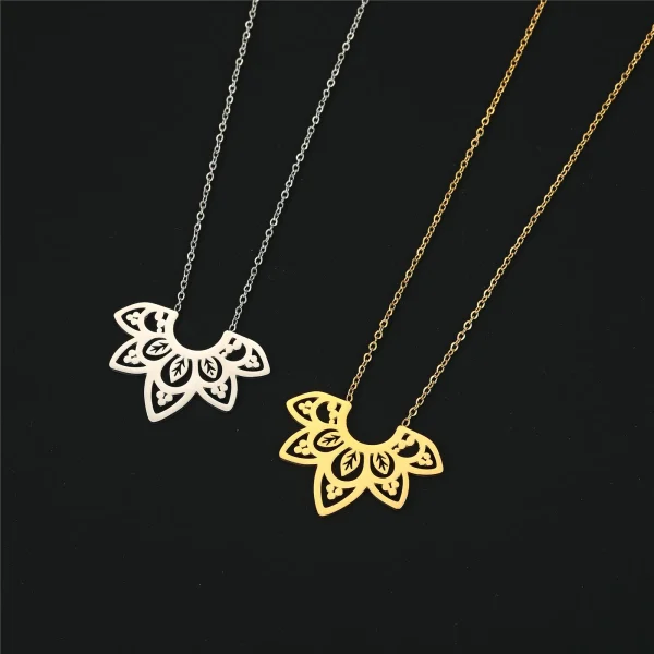 collier avec pendentif fleur de Lotus pour femmes, en… – Éclat… – Image 3