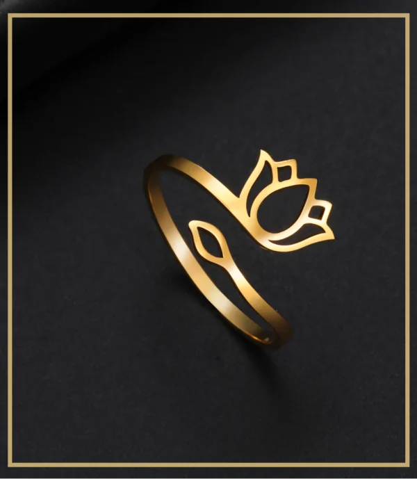 2025 Vintage Lotus Flower Rings Women Stainless Steel… – Rune… – Image 16