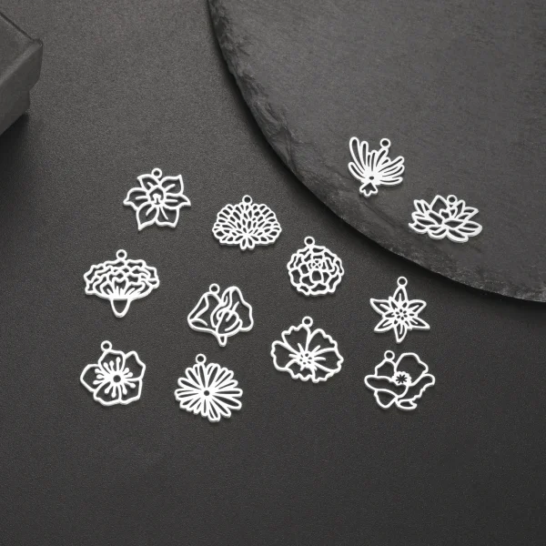 Charme de fleurs en acier inoxydable pour pendentif bricolage,… – Image 10