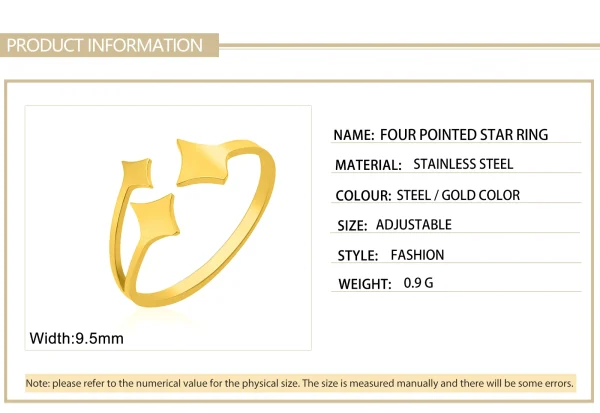Four Pointed Star Open Ring for Women Stainless Steel… – Éclat… – Image 9