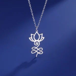 fleur de Lotus Yoga Om Unalome pendentif collier en… – Éclat…