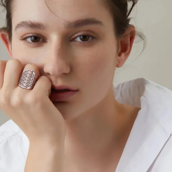 Bague Géométrique Sacrée Fleur de Vie pour Femme, Acier… –… – Image 5