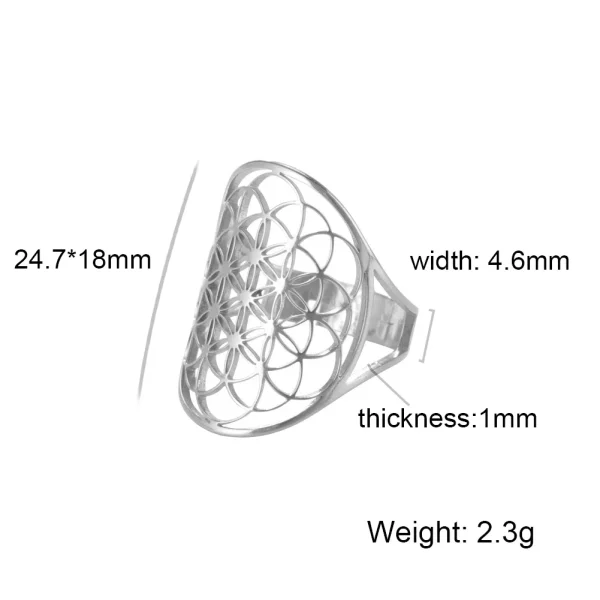 Bague Géométrique Sacrée Fleur de Vie pour Femme, Acier… –… – Image 16