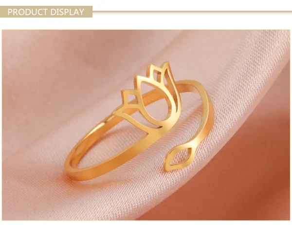 2025 Vintage Lotus Flower Rings Women Stainless Steel… – Rune… – Image 18