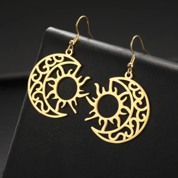 Boucles d'Oreilles Pendantes Croissant Lune Soleil pour… –… – Image 16