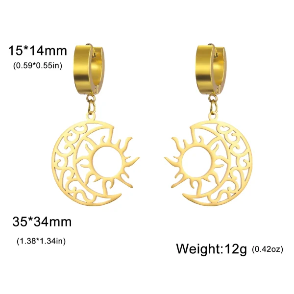 Boucles d'Oreilles Pendantes Croissant Lune Soleil pour… –… – Image 9