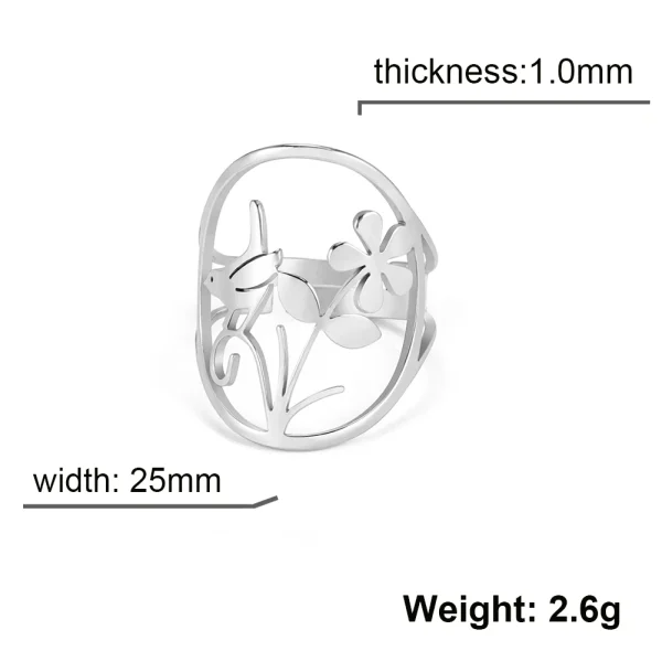 Bague Oiseau Fleur pour Femme, Acier Inoxydable Or,… – Lueur… – Image 7