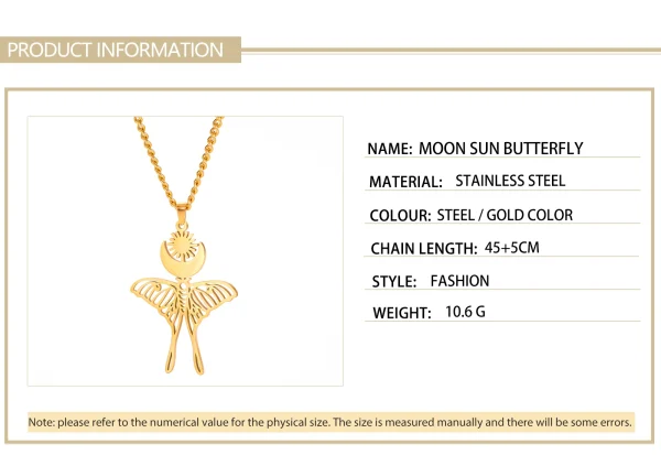 Collier pendentif lune soleil papillon pour femme,… – Chant des… – Image 15