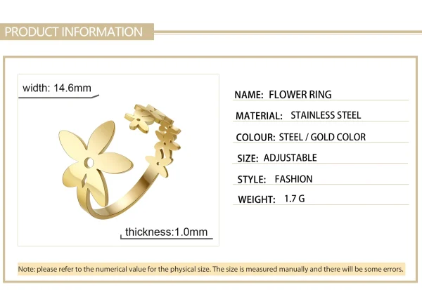 Women Korea Flower Ring Stainless Steel Gold Color Boho… – Rune… – Image 14