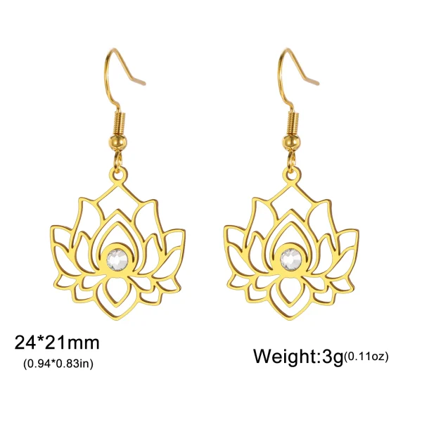 fleur de Lotus clair Zircon boucles d'oreilles en acier… –… – Image 6