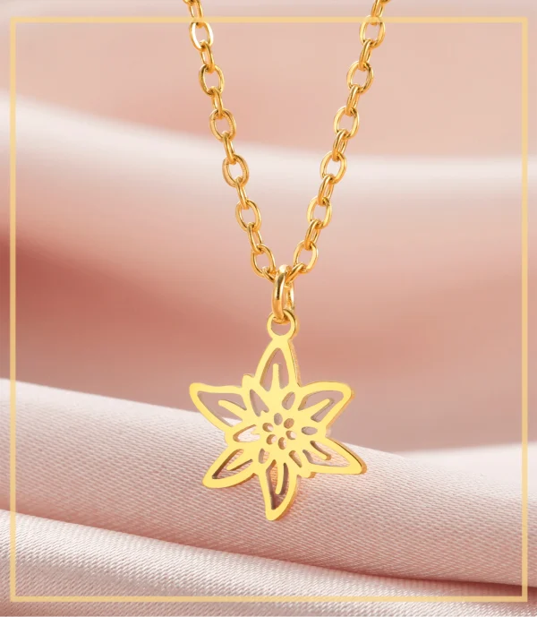 Collier pendentif fleurs pour femme, acier inoxydable,… – Ailes… – Image 32