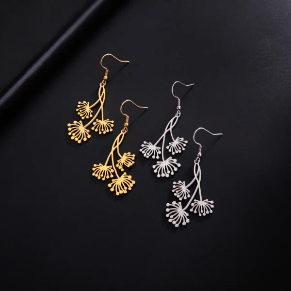 femmes pissenlit boucles d'oreilles couleur or en acier… –… – Image 5