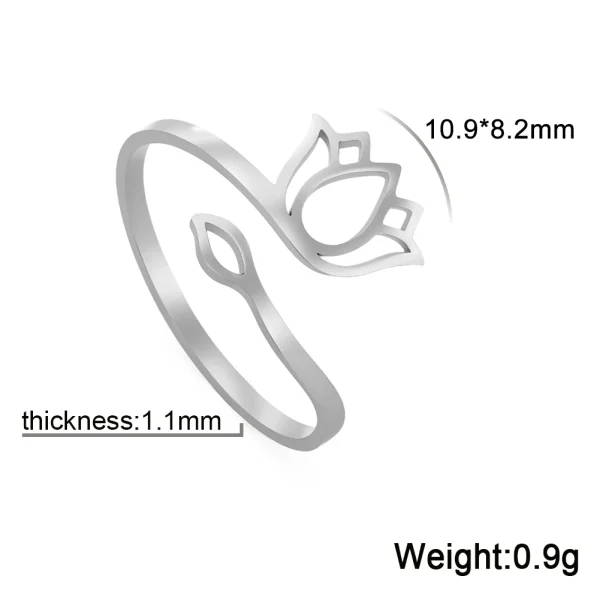 2025 Vintage Lotus Flower Rings Women Stainless Steel… – Rune… – Image 10